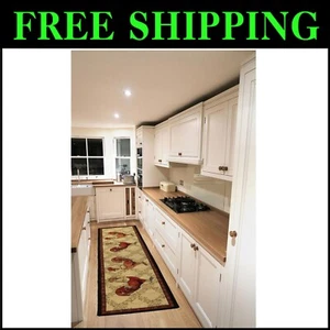 Vibrant Rooster Beige Multi-Color Slip Resistant Kitchen Runner Rug 23" x 7' - Picture 1 of 7