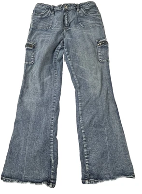 Pantalones de mezclilla elásticos azules LA de colección para mujer talla 14 años 90 bolsillo lateral cremallera Y2K Foto 1 de 4