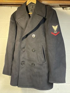 1960’s US Navy USN Military Naval Wool Dark Blue Pea Deck Coat Winter Size 38 - Picture 1 of 24