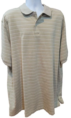 Harbor Bay Shirt Mens 3XLT Beige Stripe Pullover 1/4 Button Short Sleeve Casual - Image 1 of 4