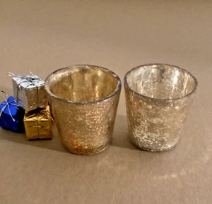 holiday glass votive candle holders gold set of 2 - Picture 1 of 1