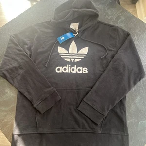 Adidas Original Hoodie Trefoil Graphic Sweatshirt Men's XL Long Sleeve Black NWT - Picture 1 of 3