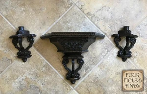 Vintage 3 Stück Bauernhaus Wandleuchter Regal + Kerzenhalter Set HOMCO dunkelbraun - Bild 1 von 17