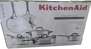 KitchenAid Stainless Steel Cookware Set, 10-Piece, 5-Ply Brushed Stainless Steel - Picture 1 of 4