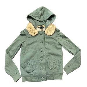 Marc Jacobs green sherpa hoodie jacket, fur collar, Size XS - Picture 1 of 12