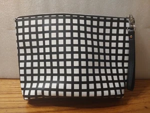Dabney Lee Cosmetic Bag Makeup Travel Pouch Zipper Close 7x11 Blk/Wht Checkered - Picture 1 of 3