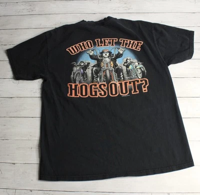Винтажная байкерская футболка с большими собаками мужская размер L Who Let the Hogs Out черная хлопковая - Изображение 1 из 4