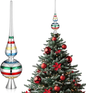 Colorido adorno de árbol de Navidad de vidrio | Decoración de acabado soplado a mano de 10" - Imagen 1 de 7