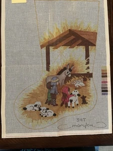 Hand Painted Signed Christmas Stocking Needlepoint Canvas - Picture 1 of 5