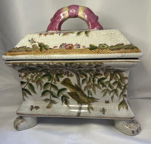 Keramik Krallenfuß Chinesische Box mit Deckel - Vögel und Blumen - Vintage - Bild 1 von 11