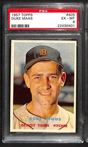 1957 Topps #405 DUKE MAAS PSA 6 EX-MT 22430401  - Picture 1 of 3