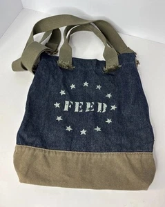 FEED + Target 20 Projects Denim & Green Canvas Small Crossbody Tote Bag Purse - Picture 1 of 5
