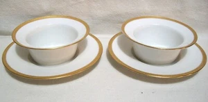 2 J P Limoges France Ramekin/Custard Bowls W/Underplates - White/Gold Details #6 - Picture 1 of 8