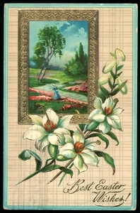 Beste Osterwünsche Blumen Einsatz geprägt Vintage Postkarte verschickt 1912 - Bild 1 von 2