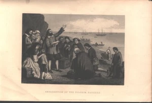 American History, 18th century. Antique print. Pilgrim Fathers. - Picture 1 of 1