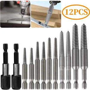 12X Stud Screw Extractor Remover 1/4 Inch Hex Shank Damaged Bolt Easy Out Set - Picture 1 of 8