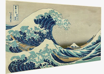 Vintage print art Japanese canvas Big Wave kanagawa Japan painting poster - Image 1 of 4