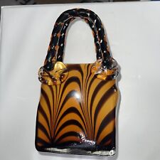 Block Crystal Elizabeth Glass Handbag Purse Murano Style Tiger Stripe