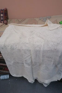 Vintage 1960er Handarbeit feine gehäkelte Filet Spitze Tischdecke 96" x 68" - Bild 1 von 10