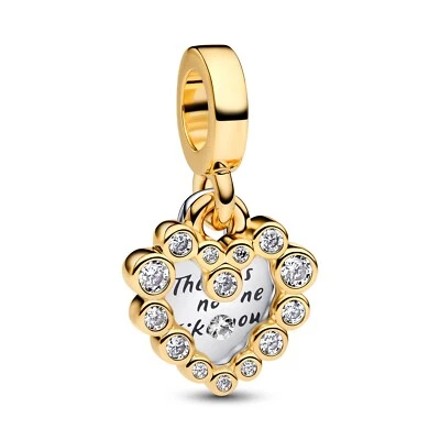 PANDORA Schmuck Doppelter Charm-Anhänger Funkelndes Herz Goldfarben 763765C01 - Bild 1 von 4