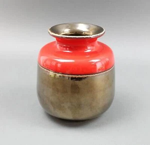 Eduardo Vega Signed Metallic Bronze & Red Glaze Ceramic Art Pottery MCM Vase - Picture 1 of 9