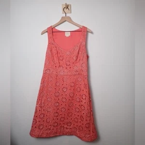 Anthropology Maeve A-line Dress Coral Orange Floral Sleeveless Womens size 12  - Picture 1 of 10