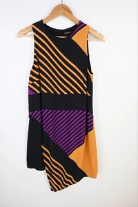 Yeojin Bae 100% silk asymetrical tunic top black, tumeric & aubergine size 2 - Picture 1 of 3