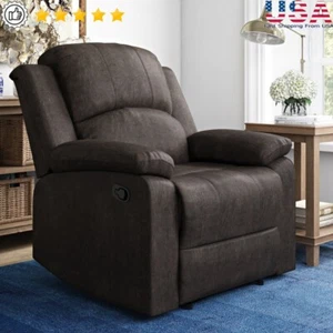 Faux Suede Manual Recliner Comfortable Push Back Padded Arms Living Room Chair - Picture 1 of 14