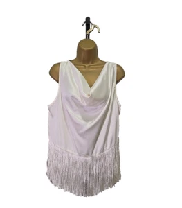 Rachel Zoe Sleeveless Ivory Cowl Neck Top L Fringe Festival Rockabilly Satin - Picture 1 of 7