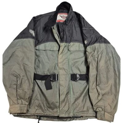 Firstgear Motorcycle Convertible Nylon Rain Jacket /Bag Black/Green  Sz L - Image 1 of 4