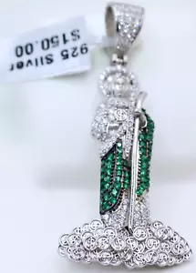 New $150 Sterling Silver Designer DM 2" Jude Clear Green Crystal Pendant on $$$$ - Picture 1 of 8