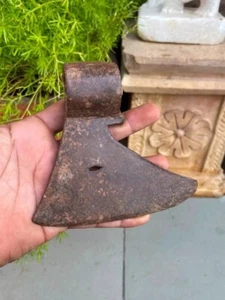 1800's Antique Old Hand Forged Iron Axe Head Hatchet Carved 5" Axe Head - Picture 1 of 10