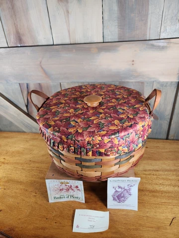 Longaberger 1995 Basket of Plenty "Shades of Autumn" Lid, liner, fall foliage Cover