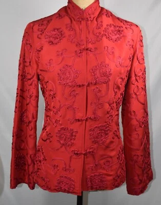 Chaqueta NEIMAN MARCUS Exclusiva Cinta Remolino Soutache Cuello Mandarín Pequeña Foto 1 de 4