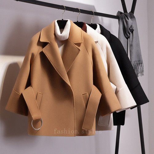 OFF WHITE Trench cappotto donna finta lana linea A caldo risvolto colletto petite cintura giacche taglia