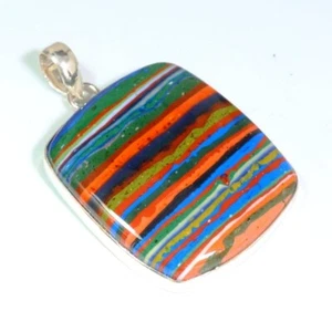 Mexico Rainbow Calsilica 925 Silver Plated Pendant EthniJewelry Size 1.75" NS-98 - Picture 1 of 3
