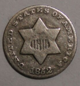 1852 3 Cent Silver Coin (Trime)  ~ Us Type Coin~ Pre Civil War
