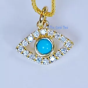 14K Massiv Gelbgold Diamant Schlafende Schönheit Türkis Böser Blick Charm Anhänger - Bild 1 von 12