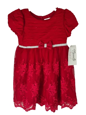 Nuevo con etiquetas Vestido Nannette Niñas Talla 2T Rojo Brillante y Encaje Formal Iglesia Boda Vacaciones Foto 1 de 4