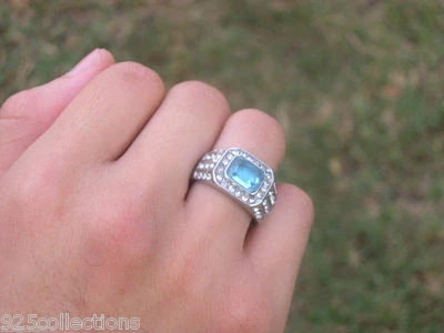 Anillo 9X7 mm Acero Inoxidable 316 March Aqua Marine Piedra Natal Hombres Talla 7-13 Foto 1 de 4