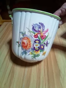 Vtg Italian Ceramic Floral Cachepot Scalloped Ribbed Mottahedeh Planter - Picture 1 of 4