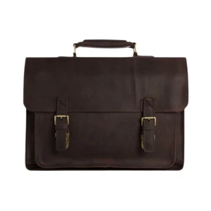 Handmade Vintage Genuine Leather Briefcase Messenger Bag - Picture 1 of 5
