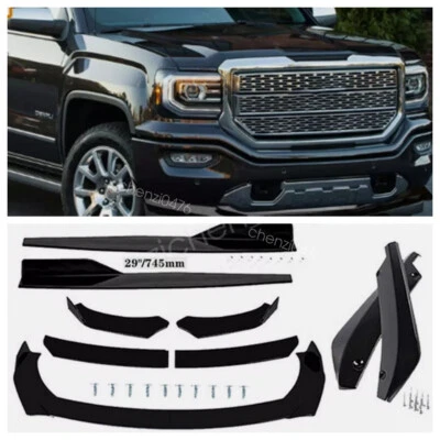 For GMC Sierra 1500 BLK Front Bumper Lip Side Skirts Rear Splitter Body Kits US - Image 1 of 4