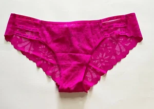 Vs Pink Logo Lace Trim Cheekster Size Large NWT-Fuchsia 🍑EXTRA Sexy 🍑 - Picture 1 of 3