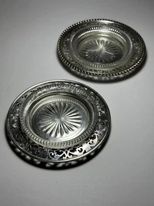Pair of Sterling Silver Glass Butter Dish and Liners - Picture 1 of 8