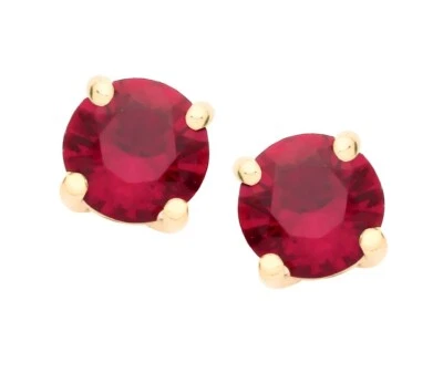 9ct Yellow Gold Created Ruby Round Solitaire Stud Earrings - July Birthstone - Image 1 of 4
