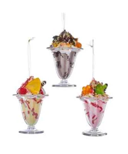 KURT ADLER SET OF 3 ASSORTED ICE CREAM SUNDAE w/CUP CHRISTMAS ORNAMENTS D3503 - Picture 1 of 1