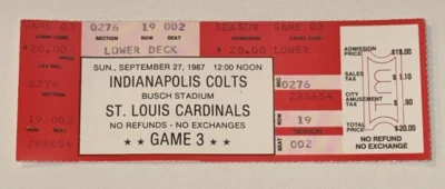 St Louis Cardinals Indianapolis Colts UNUSED Ticket Stub 9/27/1987 Foootball - Image 1 of 2