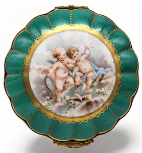 Antike LIMOGES Französische Bemalte Porzellan Schmuckschatulle KIRSCHEN - Bild 1 von 6