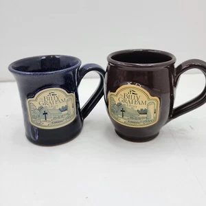 Deneen Pottery The Billy Graham Library Brown & Blue Coffee Cup Mug Lot EUC - Picture 1 of 11